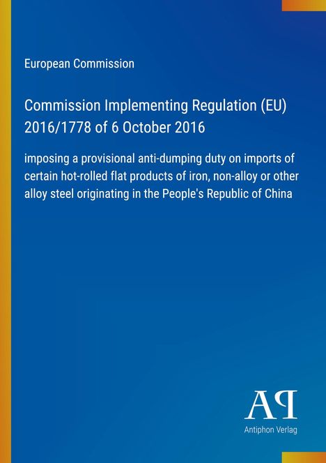 Text über EU-Verordnung zu Antidumpingzöllen auf Stahlprodukte. Hintergrund blau mit gelbem Streifen links.