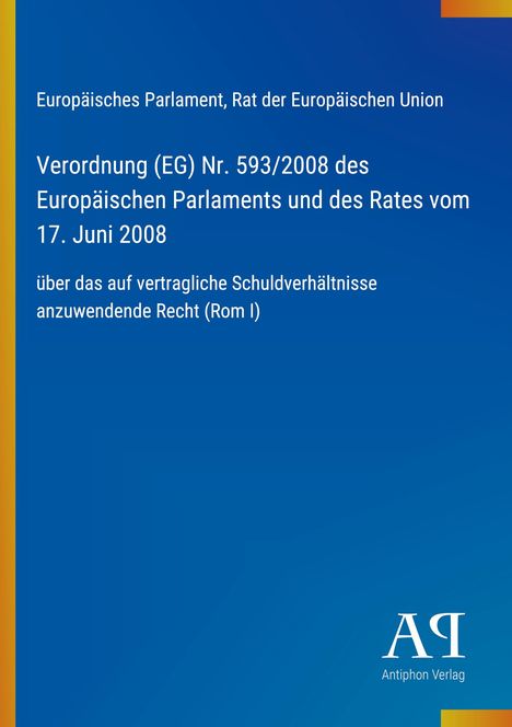 Cover mit blauem Hintergrund. Titel: "Verordnung (EG) Nr. 593/2008 des Europäischen Parlaments". Logo rechts unten.