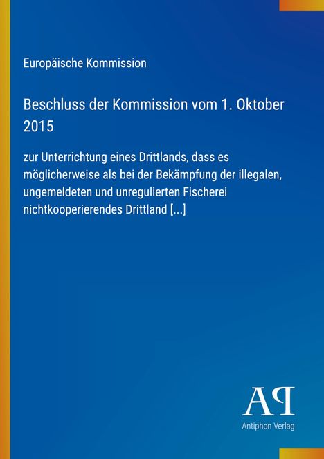 „Europäische Kommission Beschluss vom 1. Oktober 2015“; blauer Hintergrund mit gelbem Streifen und Verlagslogo.