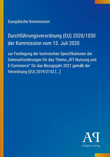 Europäische Kommission: Durchführungsverordnung (EU) 2020/1030, 15. Juli 2020. Blaues Cover, gelber Rand, Verlag-Logo.