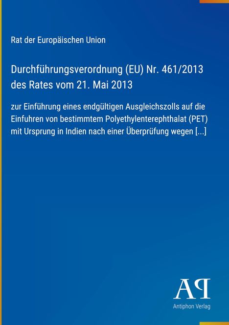 Titel: Durchführung einer Verordnung zur Einführung eines endgültigen Ausgleichszolls. Logo mit "AA".