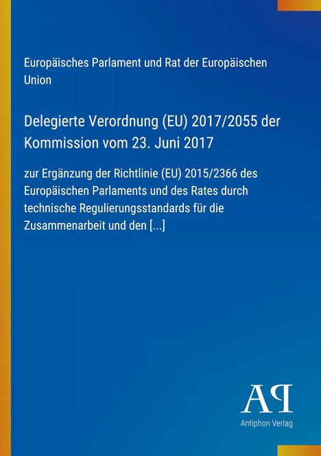 Text zu EU-Verordnung von 2017 auf blauem Hintergrund, mit Antiphon Verlag Logo unten rechts.