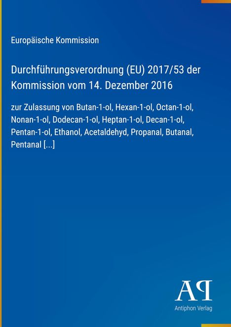Text zur EU-Verordnung vom 14. Dezember 2016 über Chemikalienzulassung. Blau mit gelbem Rand. Logo unten rechts.