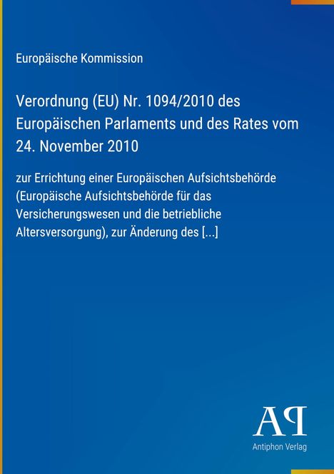 Text: „Verordnung (EU) Nr. 1094/2010 des Europäischen Parlaments“. Blaues Cover, Logos oben links und unten rechts.