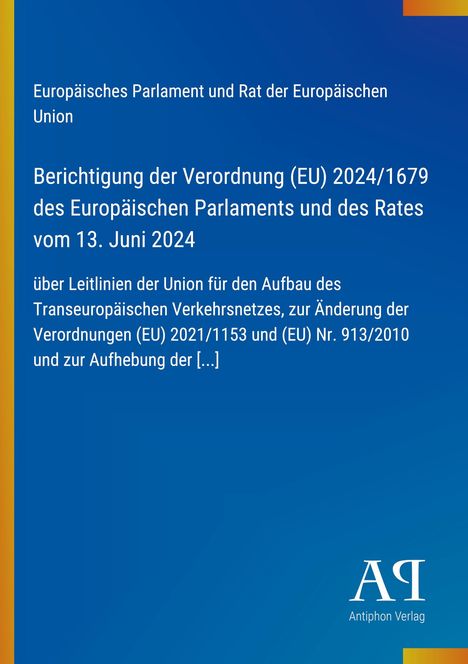 Text über EU-Verordnung, blaues Cover, stilisiert mit Logo "Antiphon Verlag" unten rechts.