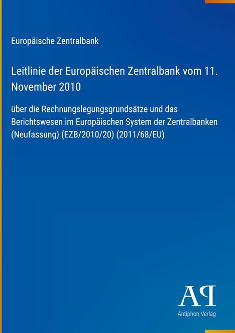 Blaue Titelseite mit Text zur "Leitlinie der Europäischen Zentralbank" und Logo des Antiphon Verlags unten rechts.
