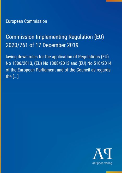 Europäische Kommission, Verordnung (EU) 2020/761 vom 17. Dezember 2019. Blauer Hintergrund, gelber Rand links.
