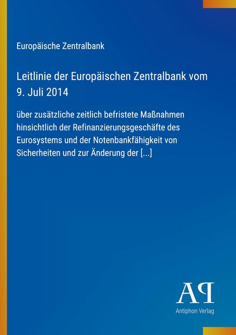Text zu EZB-Leitlinien vom 9. Juli 2014 auf blauem Hintergrund. Logo "Antiphon Verlag" unten rechts.