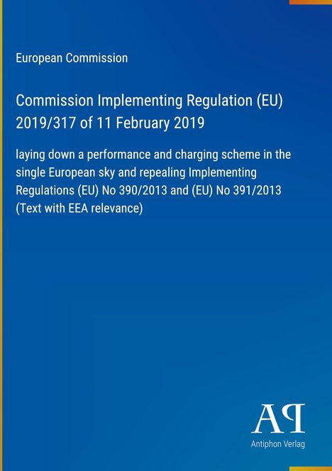 Titel: "Commission Implementing Regulation (EU) 2019/317", blaue Seite, Antiphon Verlag-Logo.