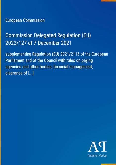 Text der EU-Verordnung auf blauem Hintergrund, mit "Antiphon Verlag" und einem stilisierten "Aπ" Logo unten rechts.