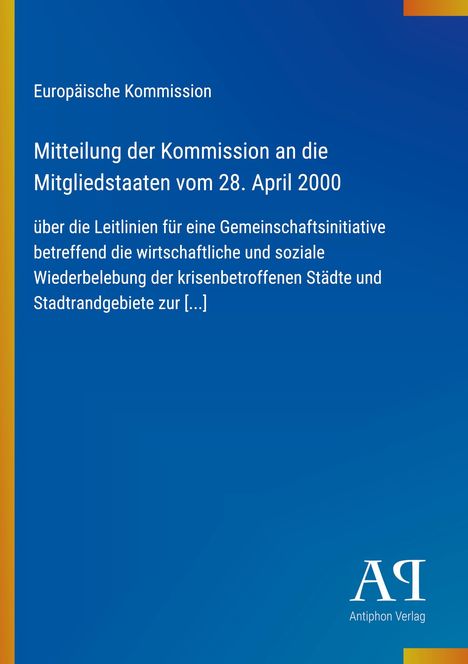 Text: Mitteilung der Kommission an die Mitgliedstaaten vom 28. April 2000. Blau mit gelbem Streifen links. "AΠ" Logo unten.