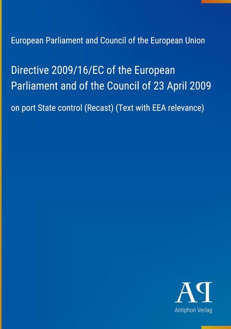 Text: Directive 2009/16/EC on port State control. Hintergrund: Blau mit weißem Text, unten rechts ein weiß-blaues Logo.