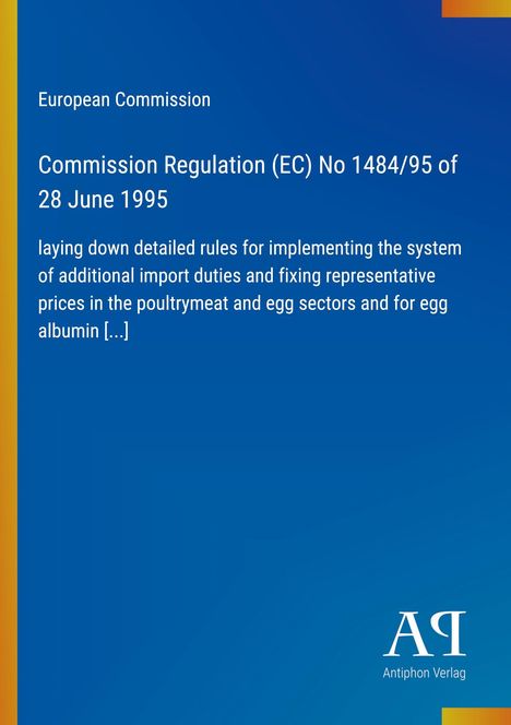 "Commission Regulation (EC) No 1484/95 of 28 June 1995" steht auf blauem Hintergrund, linke Seite bunter Streifen.