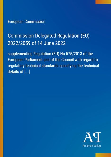Text: "Commission Delegated Regulation (EU) 2022/2059 of 14 June 2022". Hintergrund blau mit gelben Akzenten.