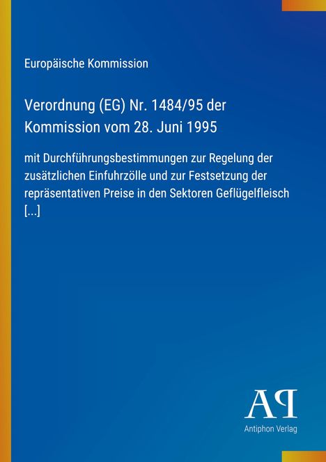 Text der EU-Verordnung über Einfuhrzölle auf blauem Hintergrund, unten rechts Logo von Antiphon Verlag.