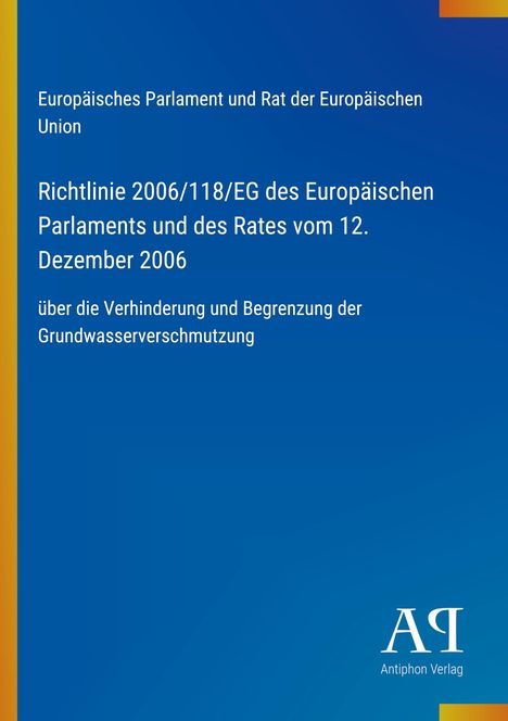 Das Bild zeigt den Titel einer Richtlinie zur Grundwasserverschmutzung auf blauem Hintergrund, mit einem AQ-Logo.