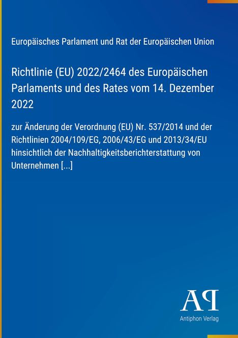 Titel: "Richtlinie (EU) 2022/2464 des Europäischen Parlaments und des Rates vom 14. Dezember 2022." Unten ist ein Logo.