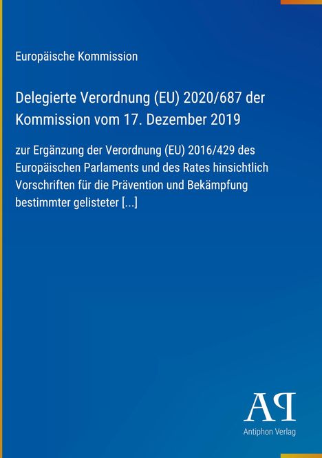 Text zu EU-Verordnung, blaue Fläche, gelber Rand links. Logo und "Antiphon Verlag" unten rechts.