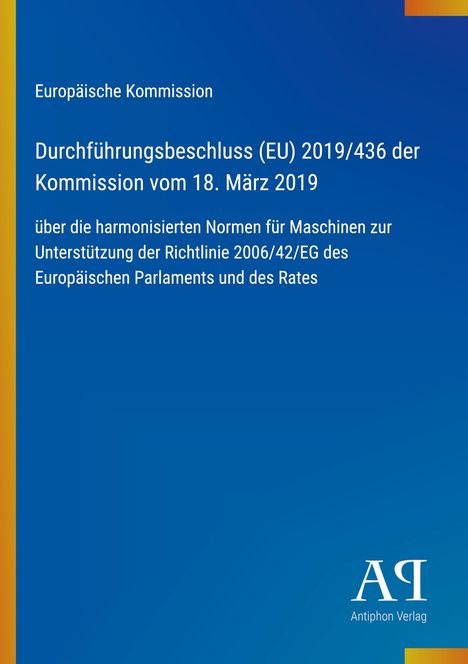 Europäische Kommission, Durchführungsbeschluss (EU) 2019/436, blaue Hintergrundfarbe mit gelbem Rand links.