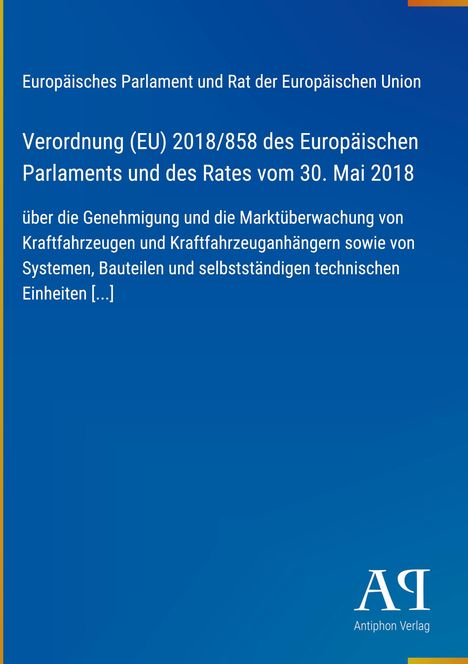 Text über EU-Verordnung zur Genehmigung und Marktüberwachung von Fahrzeugen; blaues Design, Logo unten rechts.