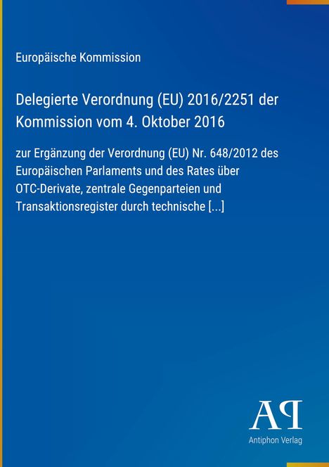 Text über EU-Verordnung auf blauem Hintergrund. Unten rechts ein Logo des Antiphon Verlags.