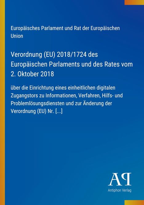 Text zu Verordnung (EU) 2018/1724 über digitales Zugangstor. Blaues Design mit gelber und oranger Ecke rechts oben.