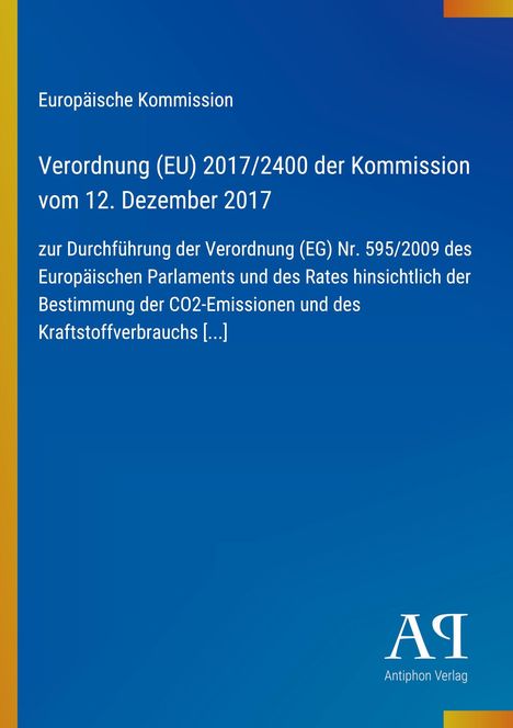 Text: Verordnung (EU) 2017/2400 vom 12. Dezember 2017. Illustration mit blauem Hintergrund und gelbem Rand.