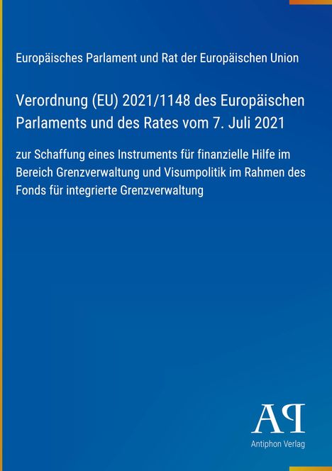 Text über Verordnung zur Grenzverwaltung der EU, mit blauem Hintergrund und Logo des Antiphon Verlags unten rechts.