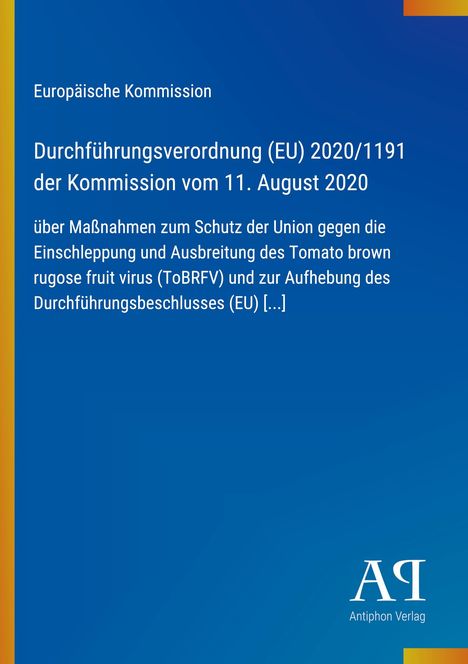 "Durchführungsverordnung (EU) 2020/1191 vom 11. August 2020" steht auf blauem Hintergrund mit gelbem Rand. Logo unten rechts.