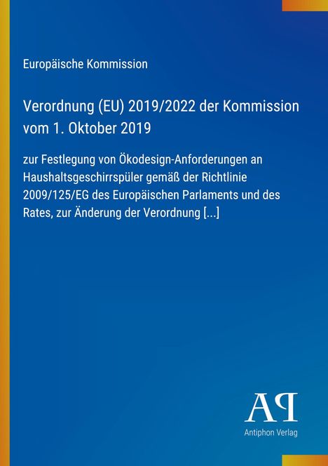 "Verordnung (EU) 2019/2022 der Kommission vom 1. Oktober 2019. Blau mit EU-Logo links oben, Verlag unten rechts."