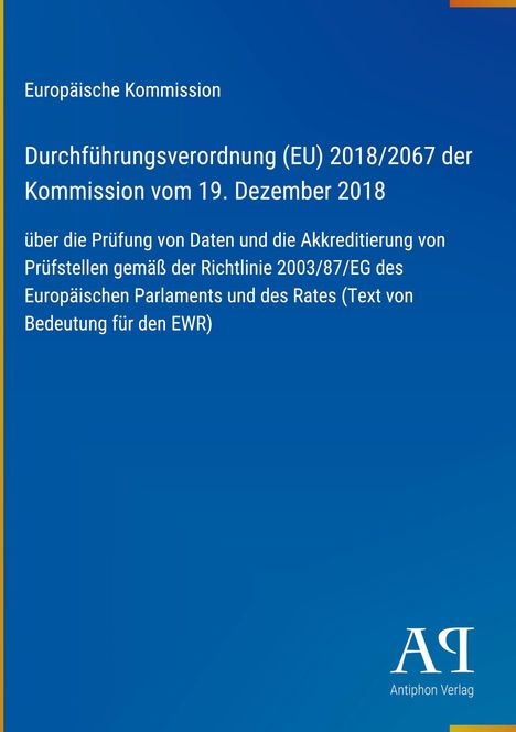 Europäische Kommission, Verordnungstitel und Details zur Richtlinie auf blauem Hintergrund, Logo unten rechts.