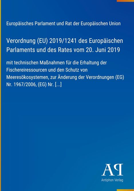 Europäisches Parlament, Verordnung (EU) 2019/1241. Blauer Hintergrund mit weißem Text, unten ein Verlag-Logo.