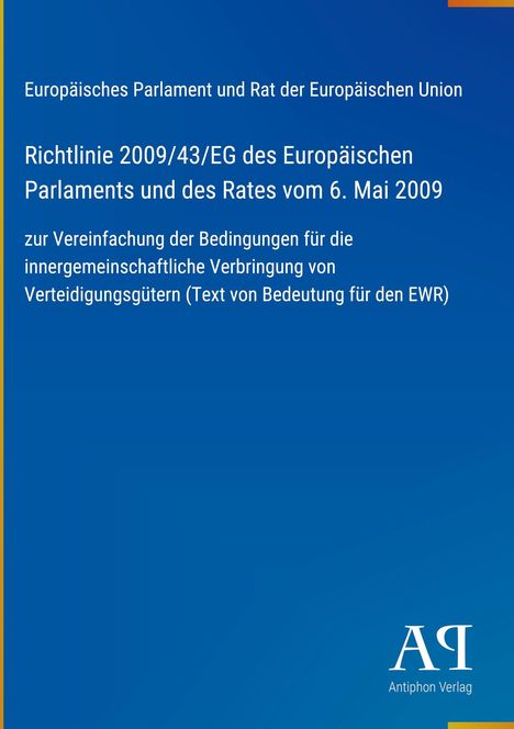 Text zur EU-Richtlinie von 2009, blaue Fläche, unten ein Verlag-Logo.