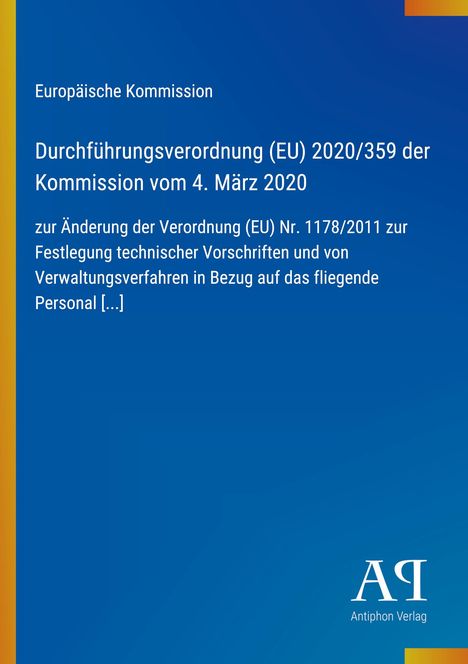 Europäische Kommission, Verordnung EU 2020/359, 4. März 2020. Blauer Hintergrund mit Verlag-Logo unten rechts.