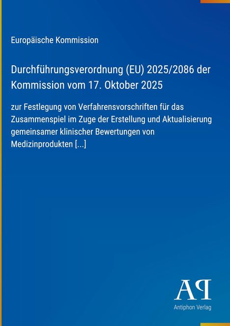 Text über EU-Verordnung und Verfahrensvorschriften, blaue Hintergrundfarbe, Logo "AR" vom Antiphon Verlag unten rechts.