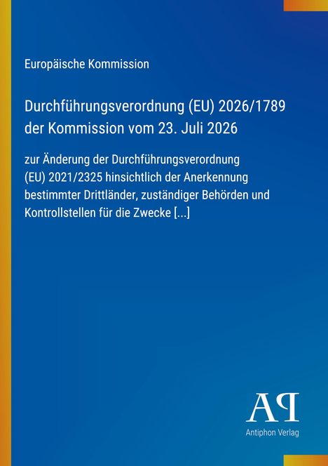 Text über EU-Durchführungsverordnung, blaues Cover, linke gelbe Linie, AR-Logo unten rechts.