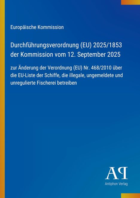 Text zur Verordnung der EU über Schiffe, die illegale Fischerei betreiben, auf blauem Hintergrund mit gelben Randstreifen.