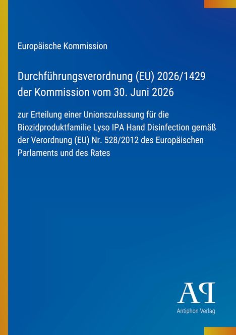 Text auf blauem Hintergrund: EU-Verordnung zur Zulassung von Biozidprodukten. Oben links gelber Streifen, unten rechts Logo.
