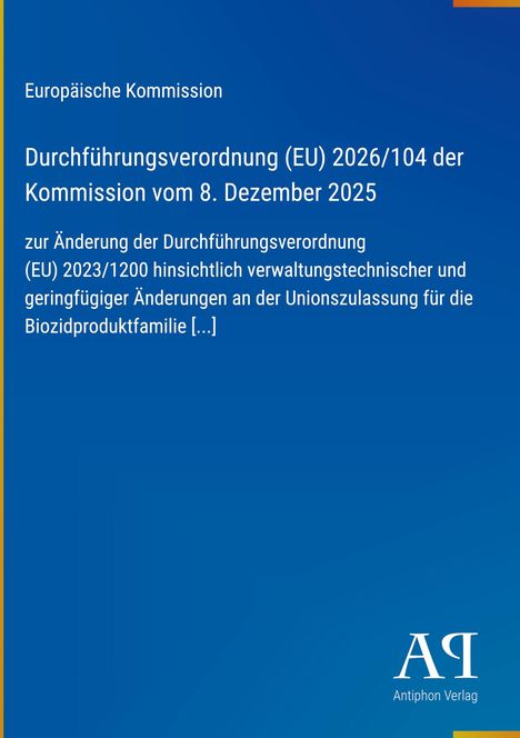 Text über EU-Verordnung und Änderungen, blauer Hintergrund, "Antiphon Verlag" Logo unten rechts.