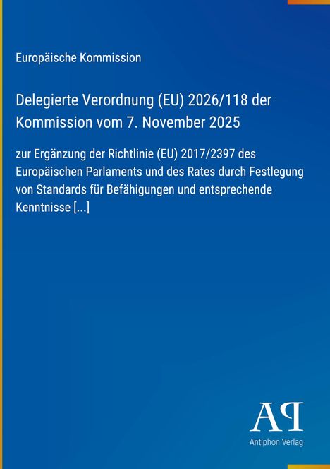 Text über EU-Verordnung und Richtlinie. Oben links Titel, unten rechts Verlag-Logo auf blauem Hintergrund.