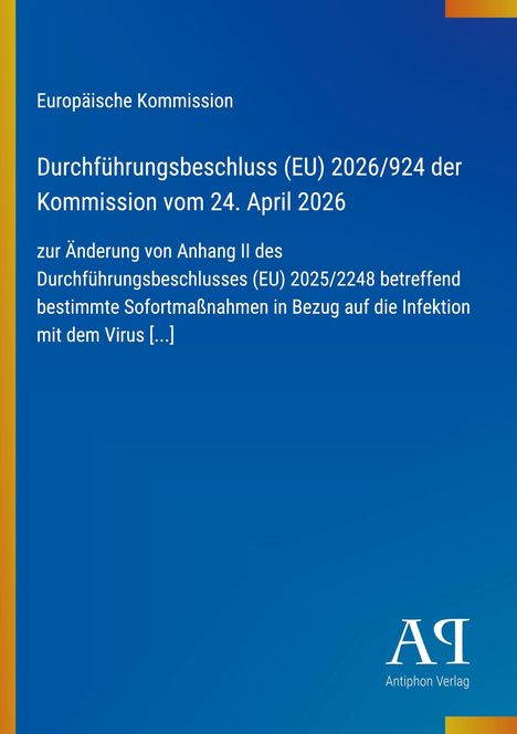 Text der Europäischen Kommission zu EU-Durchführungsbeschluss. Blauer Hintergrund, gelber Balken, Verlagslogo unten.