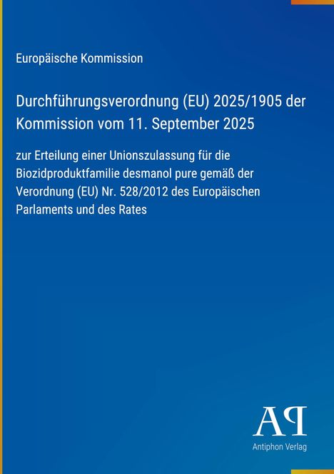 Text: "Europäische Kommission, Durchführungsverordnung (EU) 2025/1905, Kommission vom 11. September 2025." Blaues Cover.