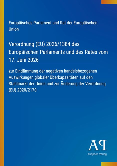Text auf blauem Hintergrund mit gelbem Rand. Unten rechts ein Logo mit „A“ und „Antiphon Verlag“.
