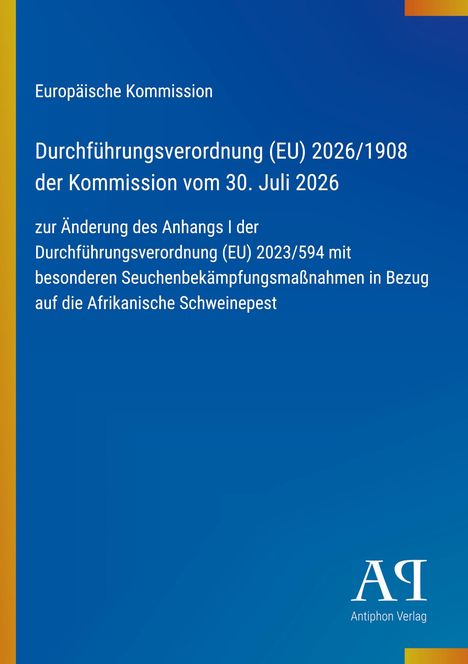 Titel: Durchführungsverordnung (EU) 2026/1908 der Kommission. Blaues Hintergrunddesign mit gelbem Rand.