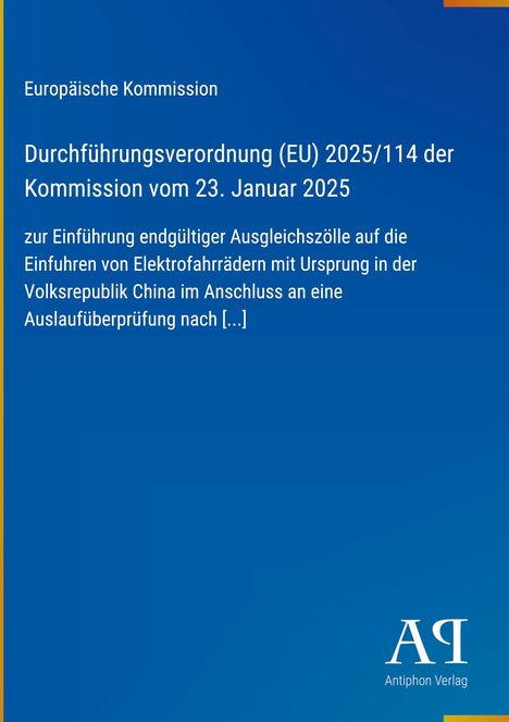 "Durchführungsverordnung (EU) 2025/114 der Kommission vom 23. Januar 2025." Blaues Design mit gelbem Streifen.