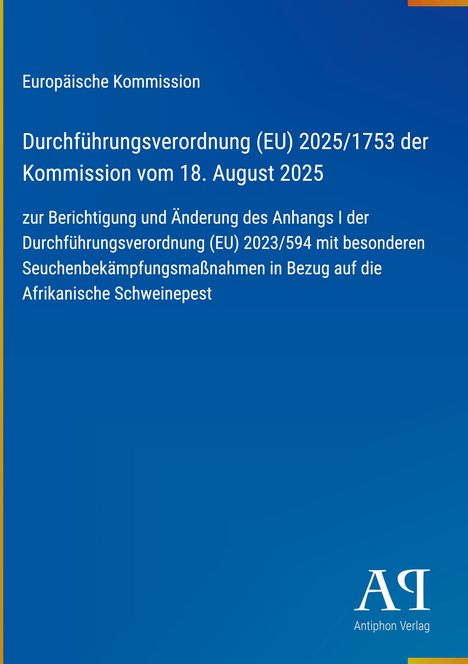 Titel: "Durchführungsverordnung (EU) 2025/1753 der Kommission". Blaues Dokument mit gelbem Rand. Logo unten rechts.