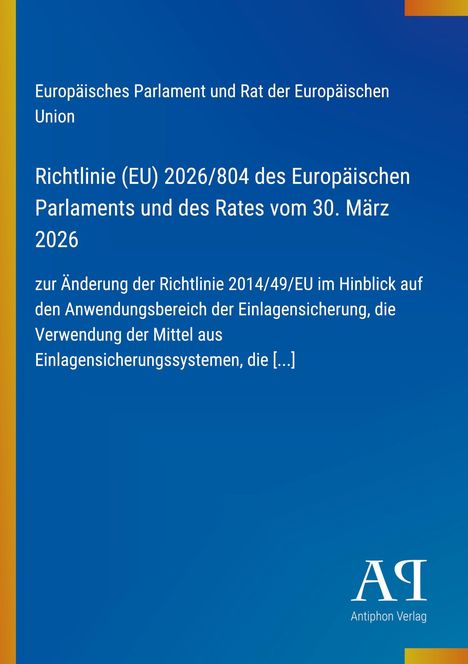 Text: Europäisches Parlament und Rat der Europäischen Union. Hintergrund: Blau mit einem gelben Streifen links.