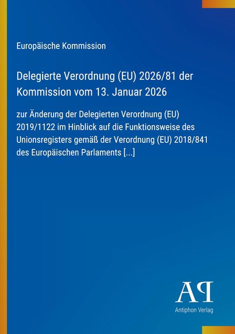 Europäische Kommission: Verordnung (EU) 2026/81 vom 13. Januar 2026. Blauer Hintergrund, links gelber Streifen.