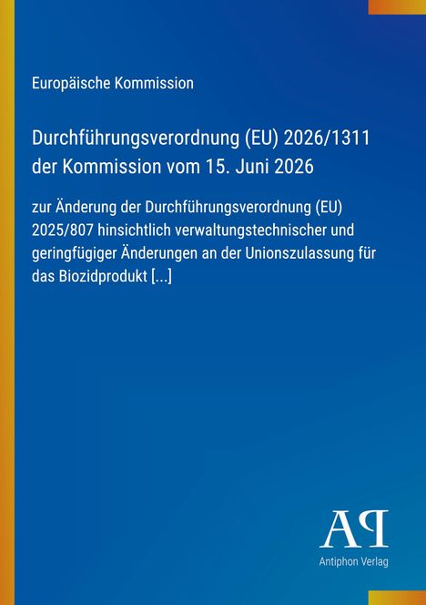 Titel: "Durchführungsverordnung (EU) 2026/1311 der Kommission vom 15. Juni 2026". Blaues Cover, Logo unten rechts.