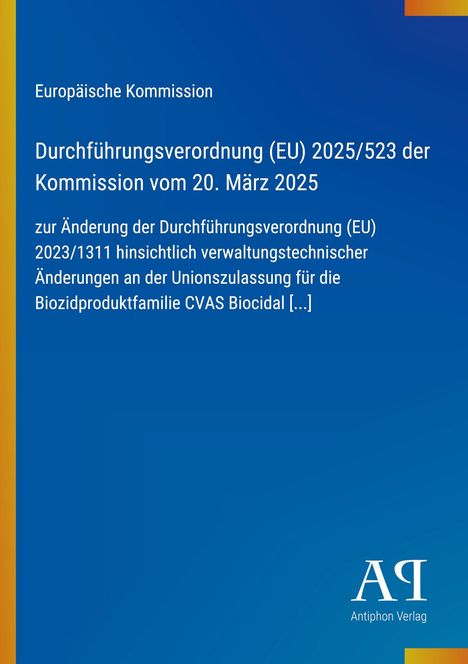 Text: "Durchführungsverordnung (EU) 2025/523", blaue Hintergrundfarbe mit gelb-orangefarbenem Randstreifen links.